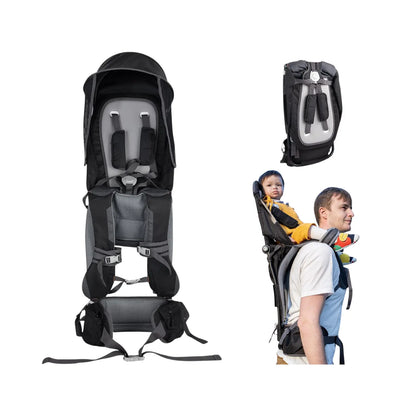 Child carrier backpack with a child on a white background