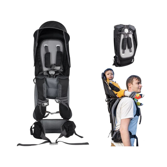Child carrier backpack with a child on a white background